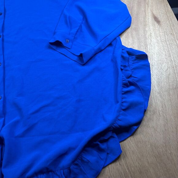 SHEIN Curve 7X Blue Button Front Blouse Ruffle Hem Plus Size 28/30 - Picture 2 of 6
